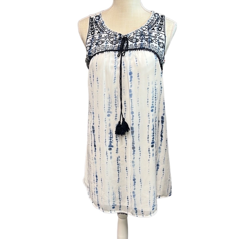 Knox Rose Sleeveless Mini Summer Dress White Blue Patterned Womens Size S